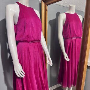 NWT Halston Heritage Cerise/Fuchsia Chiffon Midi Dress Size 6 Sleeveless
